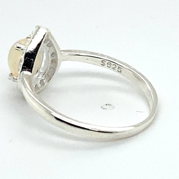 White Precious Opal .87ct Platinum Finish Solid 925 Sterling Silver Ring - Picture 6 of 7